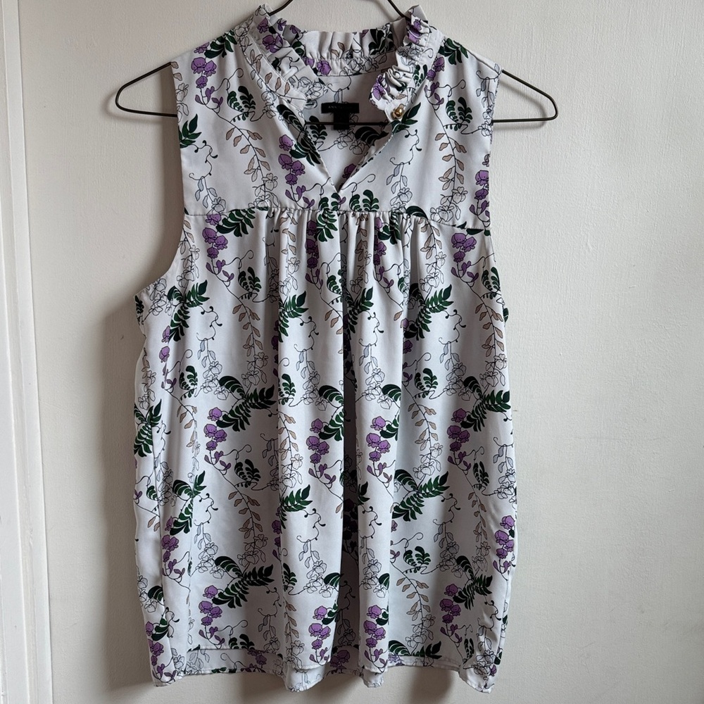 Ann Taylor White and Purple Floral Blouse